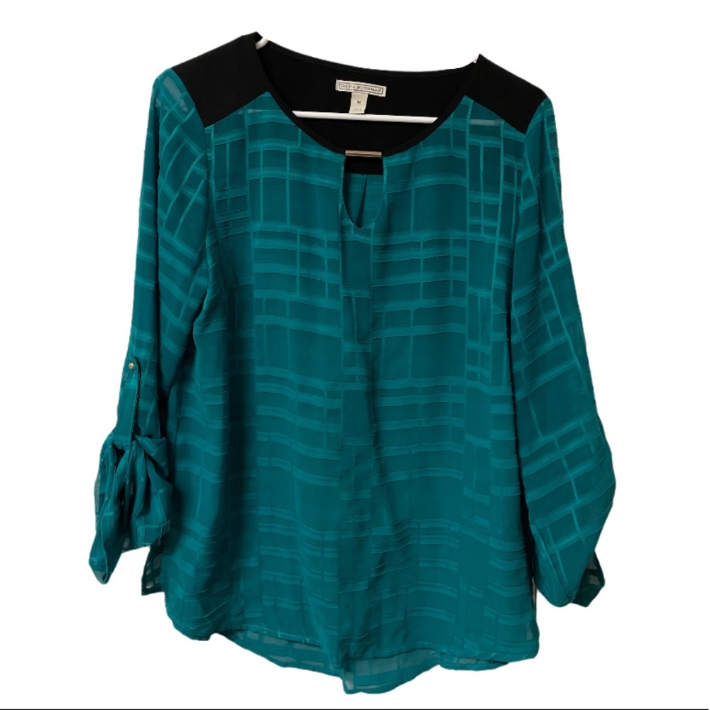 Dana Buchman Teal Green Black Blouse
